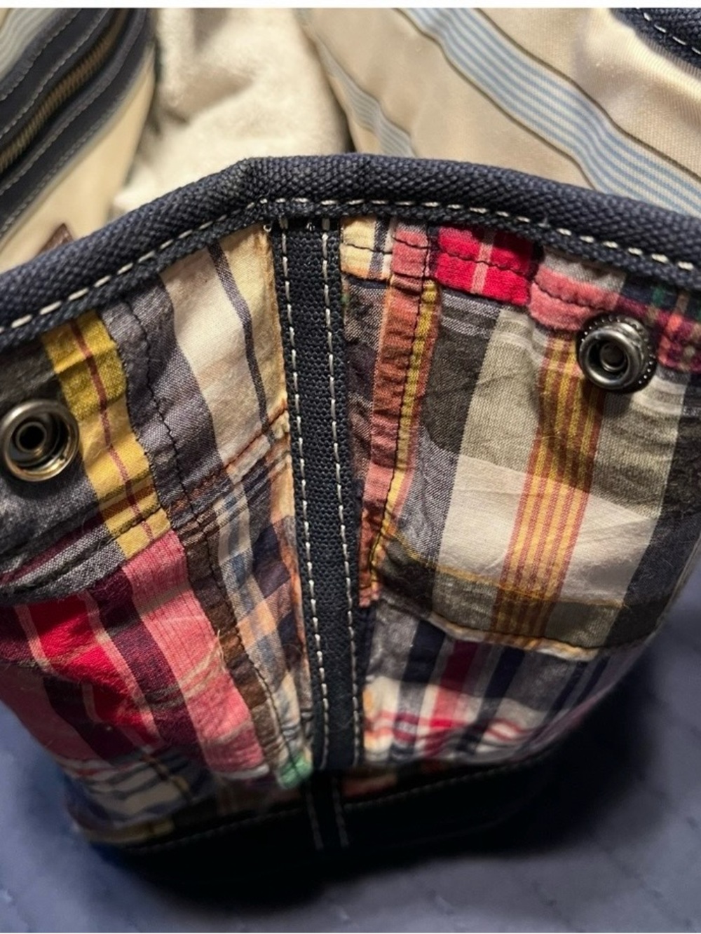 J.Crew multi color patchwork canvas handbag - Picture 4 of 9